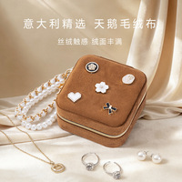 Boîte à bijoux portable en velours, étui de voyage pour bijoux, organisateur de rangement à fermeture éclair pour boucles d'oreilles, colliers et bagues, transfrontalier