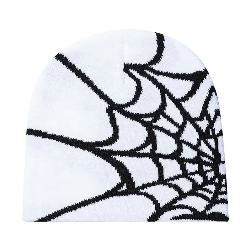 Grosir Beanie grafis kustom Beanie Jacquard akrilik Beanie Spider Cetak penuh