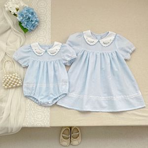 2026 Zomerjurk voor meisjes, nieuw, met geborduurde kraag, katoenen jurkje, baby romper, jumpsuit, Koreaanse stijl, kinderbroer/zus outfit - Product Image 2