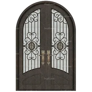 Instime מעוקל דלת עיצוב חיצוני יוקרה כפול דלת כניסה חיצוני קדמי יצוק דלת ברזל