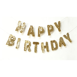 Glitzer-Silber Happy Birthday <span class=keywords><strong>Banner</strong></span> Geburtstagsparty-Dekorationen Schild Girlande Wimpelkette für Wanddekoration Party-Hintergrund - Product Image 4