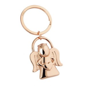 Portachiavi Angelo in Oro Rosa con Ciondolo a Cuore per Auto o Borsa - Product Image 1