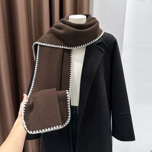 Sciarpa Calda Lavorata a Maglia per Donna, Autunno <span class=keywords><strong>e</strong></span> Inverno, Sciarpa con Bordo a Nappine in Tinta Unita, Accessorio di Alta Qualità - Product Image 2