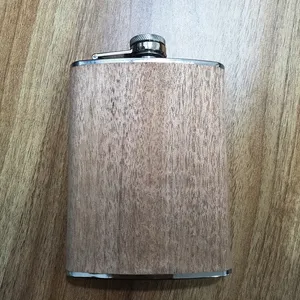 Men Flask Personalised 8oz Wooden Wrapped Stainless Steel Hip Flasks For Best Man Gift