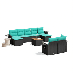Set di divani da giardino in polyrattan nero da 10 pezzi con cuscini, mobili da esterno - Product Image 1