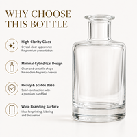 Flacon cylindrique élégant en verre transparent de 250 ml avec logo personnalisé et impression sérigraphique pour le stockage d'huiles essentielles et de parfums
