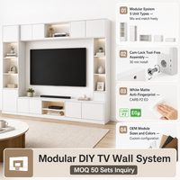 Système mural TV modulaire DIY, modules blancs mats, configuration mixte, assemblage Cam-Lock, vente en gros OEM