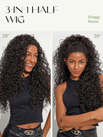 Perruque mi-longue bouclée à 200% de densité, 3 en 1, ondulations shaggy, cheveux humains avec cordon de serrage, perruque sans colle, bandeau, prête à porter pour femmes