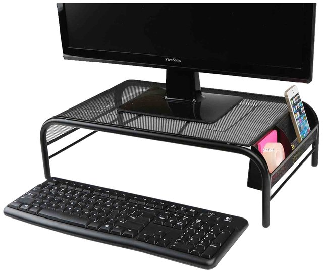Heavy Duty Mesh PC Monitor Stand Black Office Desk Organizers Portable Adjustable Metal Drawer Black Desk Accessories Riser