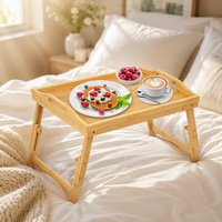 Table de lit portable en bambou réglable et pliable, bureau pour ordinateur portable avec plateau de service pour manger, prendre le petit-déjeuner et travailler
