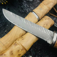 Couteau de chasse professionnel Meiji en acier Damas de qualité supérieure, format de poche, avec étui en bois pour le camping, personnalisable, support OEM