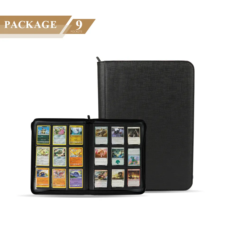 Binder kartu perdagangan kulit Premium 9 kantong dengan 12 buah Per kotak kulit PU kualitas tinggi untuk kemasan & pencetakan
