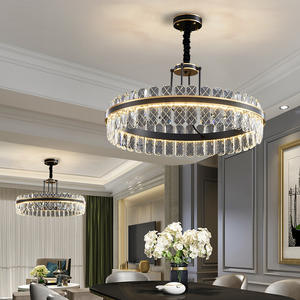Simple Modern Indoor Hotel Decorative Black Round <b>Ring</b> Connected Crystal Dimmer Pendant <b>Light</b> - Product Image 5