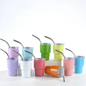 new assorted color 2oz tumbler shot glass Stainless steel double wall metal small mini tumbler with straw and lid