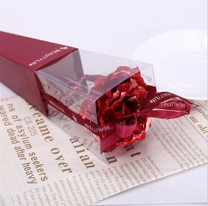 QSLH Ti169 plastique 25 cm rose eternel 24k or rose 24k unique coloré 24k plaqué or rose fleur pour la saint-valentin - Product Image 4