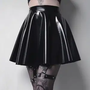 2021 latex women fashion black a line under skirt hot selling girl mini pu leather skirt dress