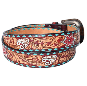 Cinturón de cuero de piel auténtica de vaca de longitud personalizada para mujer, estilo de tachuelas a mano, aleación Vintage, características rectas, logotipo de la India - Product Image 2