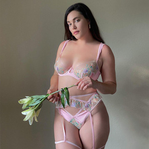 Lingerie Sexy Taglie Forti con Fiocco in Pizzo Rosa Ricamato, Intimo Femminile di Alta Qualità, Dropshipping Intimo Sexy Donna Matura <span class=keywords><strong>XL</strong></span> - Product Image 3
