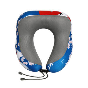 Ensemble d'oreillers en mousse à mémoire de forme de style chinois en forme de U avec support pour le cou et masque pour les yeux, pour les voyages, la maison, le bureau, lavable, design bleu - Product Image 2