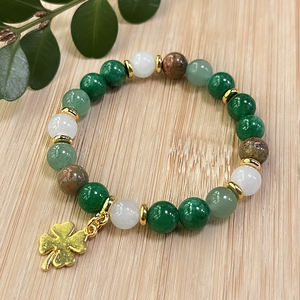 สร้อยข้อมือแห่งความเจริญรุ่งเรือง อะเวนเจอรีนสีเขียว มูนสโตน โคลเวอร์สี่แฉก อะเวนเจอรีนสีเขียว สร้อยข้อมือคริสโคลาเพื่อการบำบัด - Product Image 5