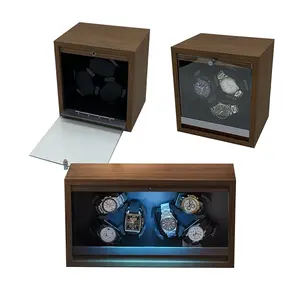 Bobinador de 3 relojes con almohadas de reloj flexibles Bobinado de reloj Caja de madera marrón giratoria