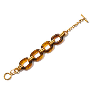 Pulsera de Cadena en Tono Dorado con Resina Ámbar, Eslabones Geométricos, Joyería para Uso Diario de Mujer - Product Image 5
