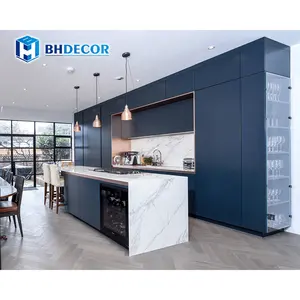 Glass High Gloss Dark Navy Blue Light Sky Blue Color Lacquer Acrylic Melamine Modern Kitchen Cabinets For Kitchen Cupboards