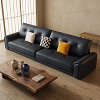 Modernes Echtleder L-förmiges Villa-Schlafsofa-Set mit Kissen, Schwarz, Schwammgefülltes Apartment-Bett für Hotel-Wohnzimmer