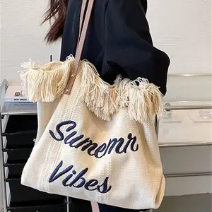 Cheap Factory Price Tassel Fringe Large Canvas Bags Summer Bags For Women 2023 Women Beach Tote Bag