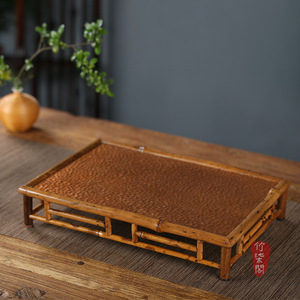 Zhuqige Hammered Copper <b>Tea</b> Tray Bamboo Base Small Size Retro Style For <b>Tea</b> <b>Set</b> Storage Home Use - Product Image 1