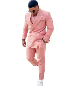Setelan ponsel merah muda untuk pria, setelan jas ramping 2 potong 1 kancing Blazer celana desain Formal bisnis untuk pria