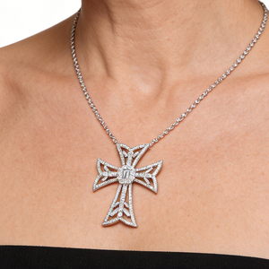 CUSTOM SILVER 10K/14K/18K GOLD PLATED LAB GROWN CVD DIAMOND CLASSIC ENGAGEMENT <b>GIFT</b> SWEATER CHAIN NECKLACE CROSS PENDANT - Product Image 3