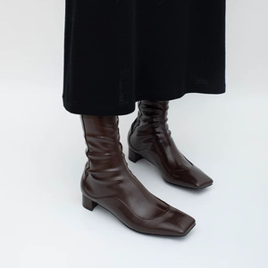 <span class=keywords><strong>Stivali</strong></span> da donna alla moda originali con punta quadrata a tubo <span class=keywords><strong>medio</strong></span> <span class=keywords><strong>tacco</strong></span> spesso gamba sottile-<span class=keywords><strong>stivali</strong></span> da calze traspiranti elasticizzati - Product Image 4