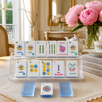 Set Mahjong Amerika Transparan Biru Air Pesanan Khusus 166 Ubin Koleksi Karakter Bambu Titik Pastel Kumbang Keberuntungan