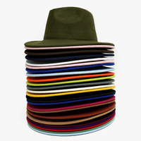 Vente en gros de chapeau Fedora tendance Chapeau de fête classique en coton et polyester à large bord plat Chapeau de cowboy occidental en feutre de laine de couleur unie OEM de 21