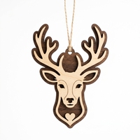 Cabeza de Reno Retro de Madera Contrachapada de Doble Capa |   Adorno Personalizado de Cabeza de Animal en 3D |   XIAOYAN AW065 Bolas de Navidad al por Mayor para Decoración Navideña