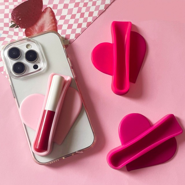 Pink Heart Silicone Lipstick Holder Phone Sticker - Portable Makeup Organizer & Phone Stand for Back of Phone