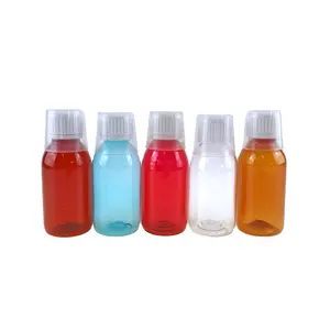 Botol Sirup Batuk Cair Plastik Maple Hewan, 100Ml dengan Topi Farmasi Tahan Anak