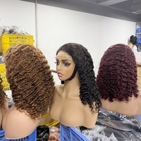 Peluca de cabello virgen con cutícula alineada 99J rizada birmana prearrancada, peluca de encaje con cierre 5X5 de Color Borgoña súper doble dibujado de 16 pulgadas en oferta