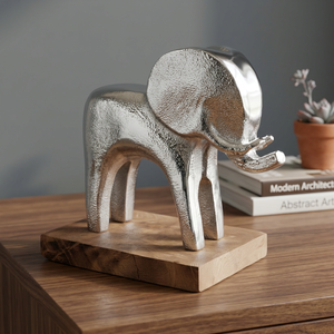 Jaffs Exports JE882 Minimalist Metal <b>Elephant</b> Figurine Handmade Silver Animal Sculpture Tabletop <b>Decor</b> Living Room Art Home - Product Image 2