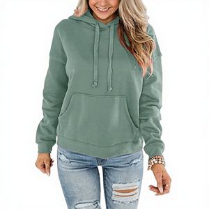 Sweat à capuche long en tricot pour femme, style streetwear, coupe oversize à épaules tombantes, confortable pour l'hiver, avec badge d'entraînement - Product Image 1