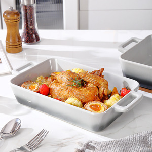 Bandeja <span class=keywords><strong>para</strong></span> Hornear Rectangular de Cerámica Gris Degradado Estilo Roca Oriental, de Alta Gama, con Asas <span class=keywords><strong>para</strong></span> <span class=keywords><strong>Cocinar</strong></span> - Product Image 4