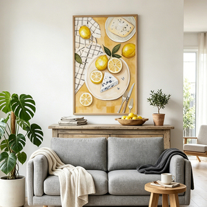 Impression sur toile « Nature morte au citron et au fromage », Art mural pour cuisine de ferme, Peinture décorative sur le thème de la nourriture pour salle à manger - Product Image 3