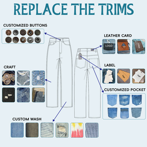 بنطلون جينز رجالي واسع الساق بتصميم عتيق من القطن 100٪ مع غسيل حمضي وتمزقات وخصر متوسط وسحابات، متاح للتصنيع حسب الطلب - Product Image 5