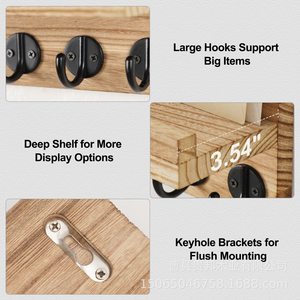 Wooden Key Holder Wall Mounted Mail Organizer <b>Shelf</b> With <b>Hooks</b> For Entryway Storage - Product Image 2