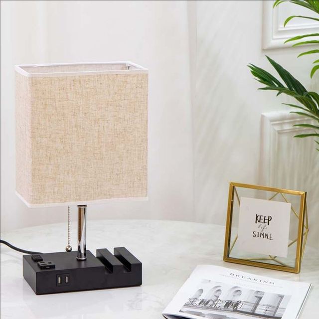 Modern Simple LED Eye-Caring Eco-Friendly USB Functional Study Bedroom Bedside Lamp with Zipper Switch Square Fabric Table Lamp