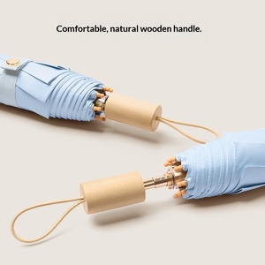 Three Fold Women's Gold Wooden Handle Folding <b>Umbrella</b> with Fresh Color Glue Small Size Sunshade Gift for Wholesale - Product Image 3