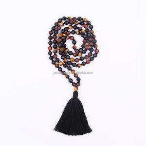 Bracciale Mala 108 Fatto a Mano con Perline di Quarzo Naturale a <span class=keywords><strong>Tre</strong></span> Colori e Nappa Nera - Product Image 1