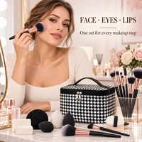Ensemble de pinceaux de maquillage beige avec logo personnalisé, 46 pièces : bandeau, éponge de maquillage pour le visage, fard à paupières, blush, poudre capillaire et trousse de maquillage