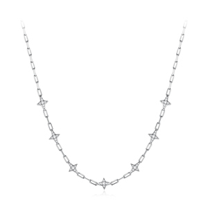 Collar con Colgante de Estrella, Chapado en Rodio, Cadena de Eslabones con Circonita Cúbica, Minimalista, Unisex, para Uso Diario - Product Image 1